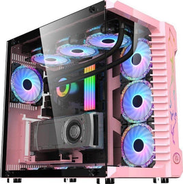 WJ Coolman Robin lll Pink with 7 ARGB Fans With Controller, Hi-Quality Tempered Glass Front And Side Panel Gaming Case