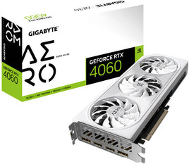 GIGABYTE RTX 4060 AERO OC 8GB White GDDR6 128 bit Memory, 2550 MHz Core Clock, 17Gbps Memory Speed, 3072 CUDA Cores, PCI-E 4.0, DP.4a*2 / HDMI 2.1a*2