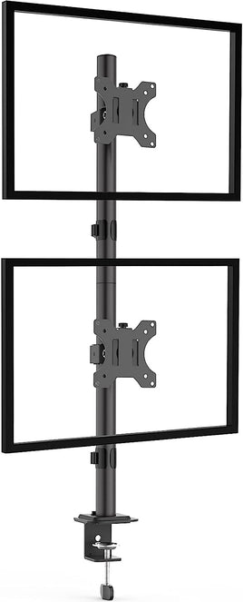 WORLDLIFT Dual Monitor Stand- Vertical Stack Monitor Desk Mount for Two Screens Up to 32 Inch Height Adjustable Screen Supports with Swivel, Tilt, Rotation, C-Clamp and Grommet Bases, Black