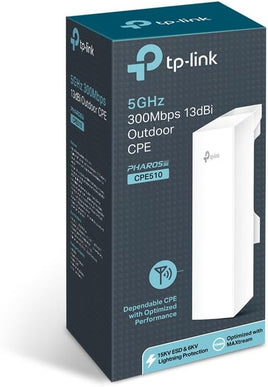 TP-Link CPE510 5GHz 300Mbps Long Range Outdoor CPE for PtP and PtMP Transmission, Point to Point Wireless Bridge, 13dBi, 15km+, Passive PoE Powered with Free PoE Injector, Pharos Control