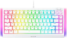 Razer BlackWidow V4 75% Mechanical Gaming Keyboard, Hot-Swappable Design, Tactile Switches, Chroma RGB, MF Roller & Media Keys, US Layout, Comfortable Wrist Rest, White