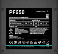 Deepcool PF650D 650W 80+ 120mm Fan Size, Hypro Bearing, Active PFC + Double Tube Forward, Taiwan Bulk Capacitor, OPP/OVP/SCP Protection