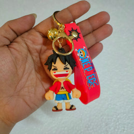 Anime One Piece Mini Figure Keychain Silicone Monkey D Luffy Keyring Schoolbag Pendant Car Keychains Model Doll Kids Toy Gifts
