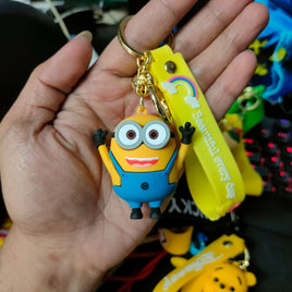 Minion Design with Beautiful Every Day Print Rubber Keychain, Blue & Yellow