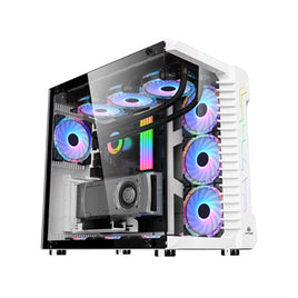 WJ Coolman Robin lll White with 7 ARGB Fans With Controller, Hi-Quality Tempered Glass Front And Side Panel Gaming Case