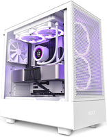 NZXT H5 Flow Compact Mid Tower Air Flow PC Case, Up to 240mm Radiator Support, Tempered Glass Front Panel, 5x120mm/140mm F120Q Fans, Built-in RGB, Spacious Cable Management, White