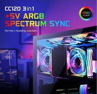Abkon Core CC120 3 IN1 RGB fans 3pin 5V ARGB / 4Pin PWM interface remote control, fan control hub (3 pcs)