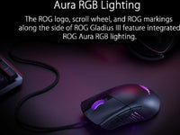 Asus P514 Rog Gladius III Wired Gaming Mouse, 400 IPS Max Speed, 6 Programmable Buttons, Aura Sync, Black