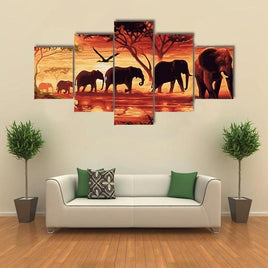 Custom Elephant Wall Art Design 5panel 35x60 35x80 35x100 cm