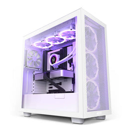 NZXT H7 AirFlow ATX Mid Tower Gaming Case, 360mm Radiator Support, Tempered Glass Side Panel, 2x 120mm Quiet Airflow Fans, Supports Vertical GPU Mounting, White
