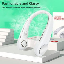 F2 Bladeless Hanging Neck Fan with 360° Airflow, Portable Hands-Free Small USB Fan - Rechargeable ttery Operated Personal Mini Cooling Fan / White