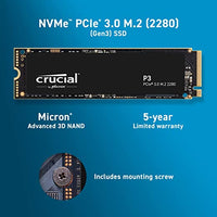 Crucial P3 PCIe 3.0 1TB 3D NAND NVMe M.2 SSD, up to 3500MB/s, Black