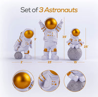 Astronauts Figures Statues (Set 3 Pieces Gift Box), Ornaments Resin Outer Space Themed Decor, Spaceman Planet Sculpture for Desktop & Tabletop Decor, Gift for Space Lovers
