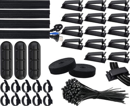 Cable Management Kit, 4 Wire Organizer Sleeve, 3 Cable Holder, 10+2 Cable Organization Straps, 15 Large Cord Clips, 100 Cable Ties for TV PC Computer Under Desk Office