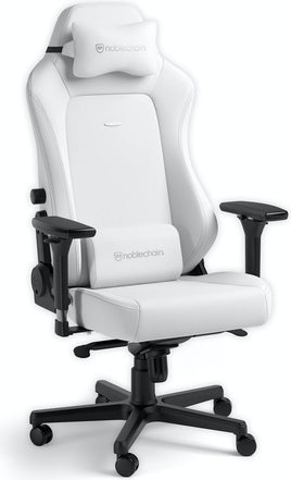 Noblechairs Hero Gaming Chair, 4D Armrests, Adjustable Lumbar Support, Class 4 Gas Lift, 60mm Casters, Max Load Up To 150kg, Aluminium Base, White Edition