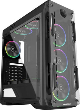 GameMax Optical G510 ATX PC Case, With 4 Fan 120mm Dual Halo Slim Rainbow RGB, Top Metal Panel, 240mm Water Cooling, 7 Expansion Slots, Black/White