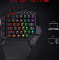 Redragon K585 DITI One-Handed RGB Mechanical Gaming Keyboard Blue Switches Type-C Professional Gaming Keypad with 7 Onboard Macro Keys Detachable Wrist Rest 42 Keys