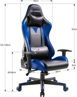 DS Sports PU Leather Gaming Chair, 2D Armrest, 3 Gas Lift, 180° Adjustable Angle, 350mm Nylon Base, Y9 Mechanism, Seat Mould Foam, Black / Blue