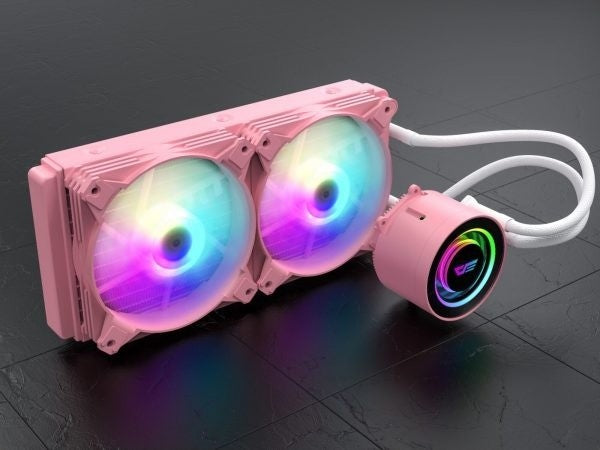 DarkFlash Twister DX240 Pink ARGB All-in-One 240mm Liquid CPU Cooler w| Rig  Station