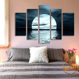 Custom Night Moon wall art design 5 panel 35x60 35x80 35x100 cm