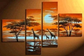 Custom Sunset with Animal Wall Art Design 4 panel 70x70 40x100 cm