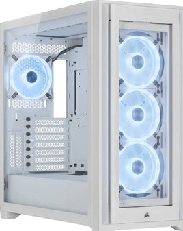 Corsair iCUE 5000X RGB QL Edition Mid Tower Case, Tempered Glass, 4 QL120 RGB Fans, Up To 360mm Radiator Support, Lighting Node Core, 136 Total RGB LEDs, White