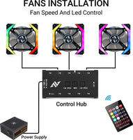 Abkon Core SP120 RGB Fans, 3-Pack Computer Fans, ARGB 5V SYNC Motherboard / Remote Controller
