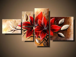 Custom Red Flower Wall Art Design 5 panel 35x60 35x80 35x100 cm