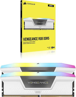 CORSAIR Vengeance RGB 32GB (2 x 16GB) 5200Mhz DDR5 White DRAM, 288Pin, 40-40-40-77 Tested Latency, 1.25V, Overclock PMIC, Suite For Intel 600/700 Series